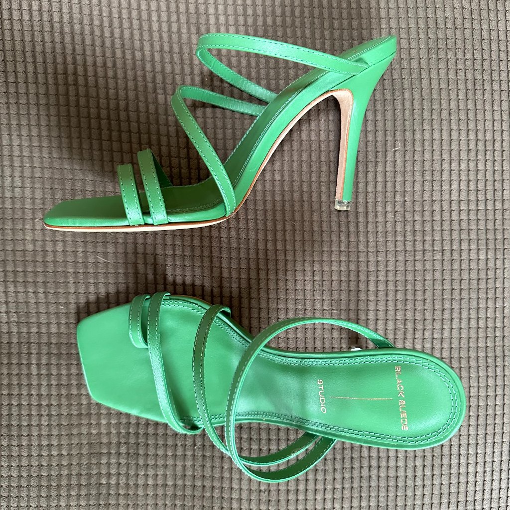Nwt Black Suede Studio Cindy High Heel Leather Sandals Green Napa Size 36.5